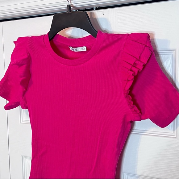 Zara Ribbed Ruffle Sleeve Pink Bodysuit size Medium - Picture 5 of 12